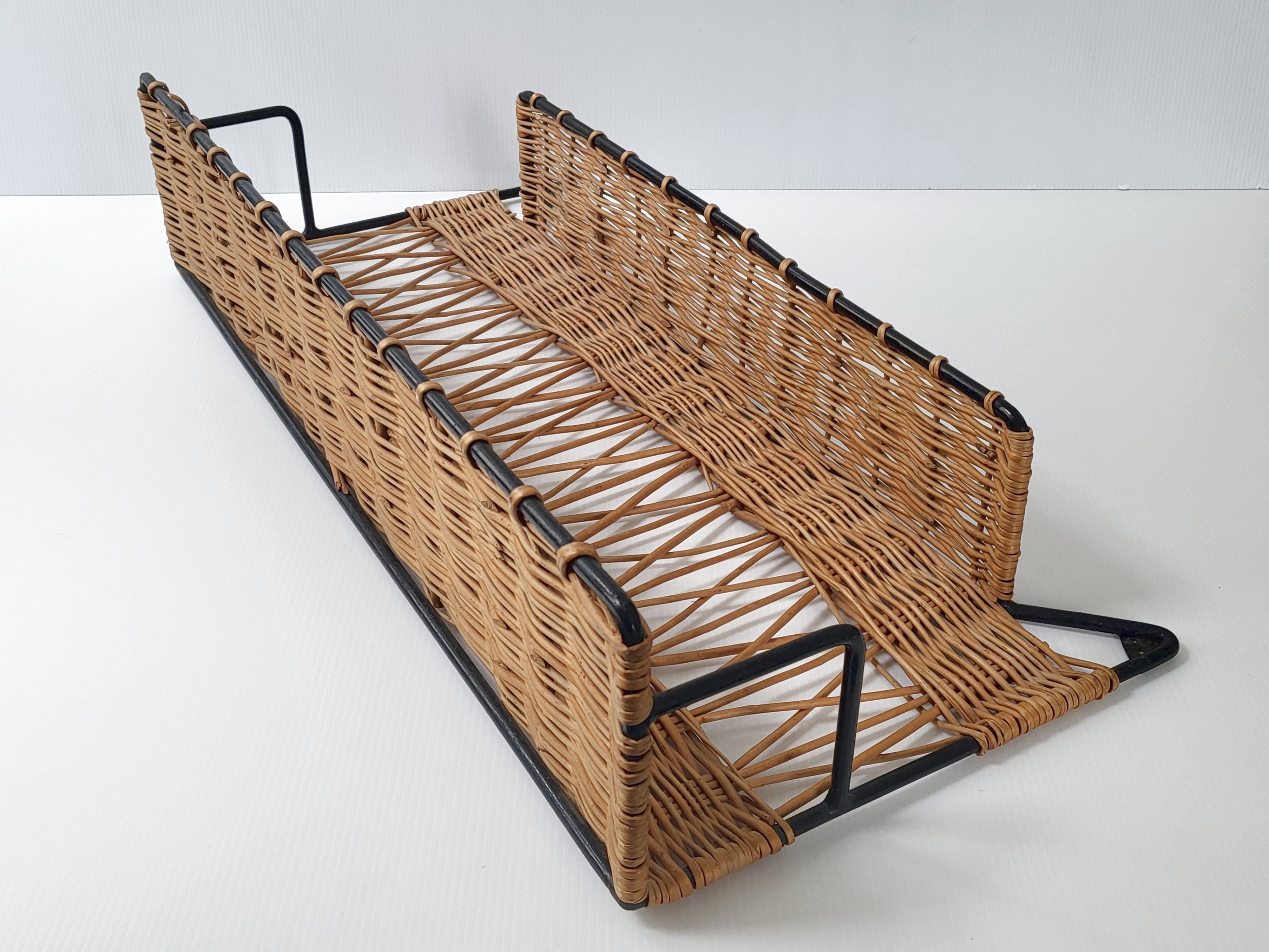 Vintage rattan & steel shelf 1950