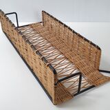 Vintage rattan & steel shelf 1950