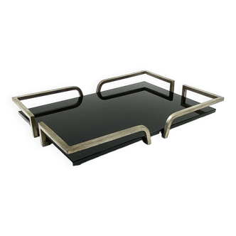 Hollywood regency black glass tray, France 1970s