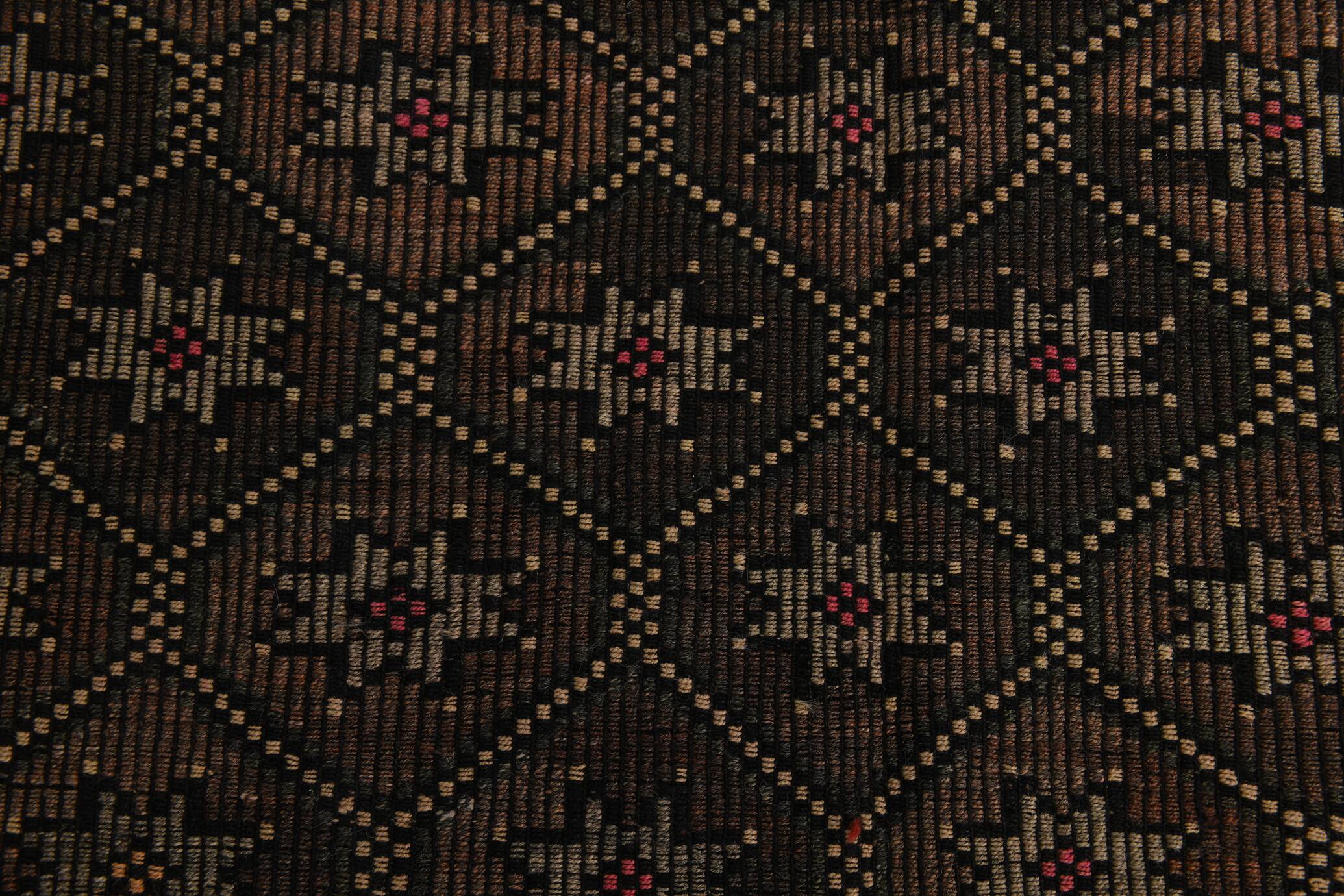 Tapis Kilim Vintage Noir et Brun à Motifs Géométriques, 183x297 Cm