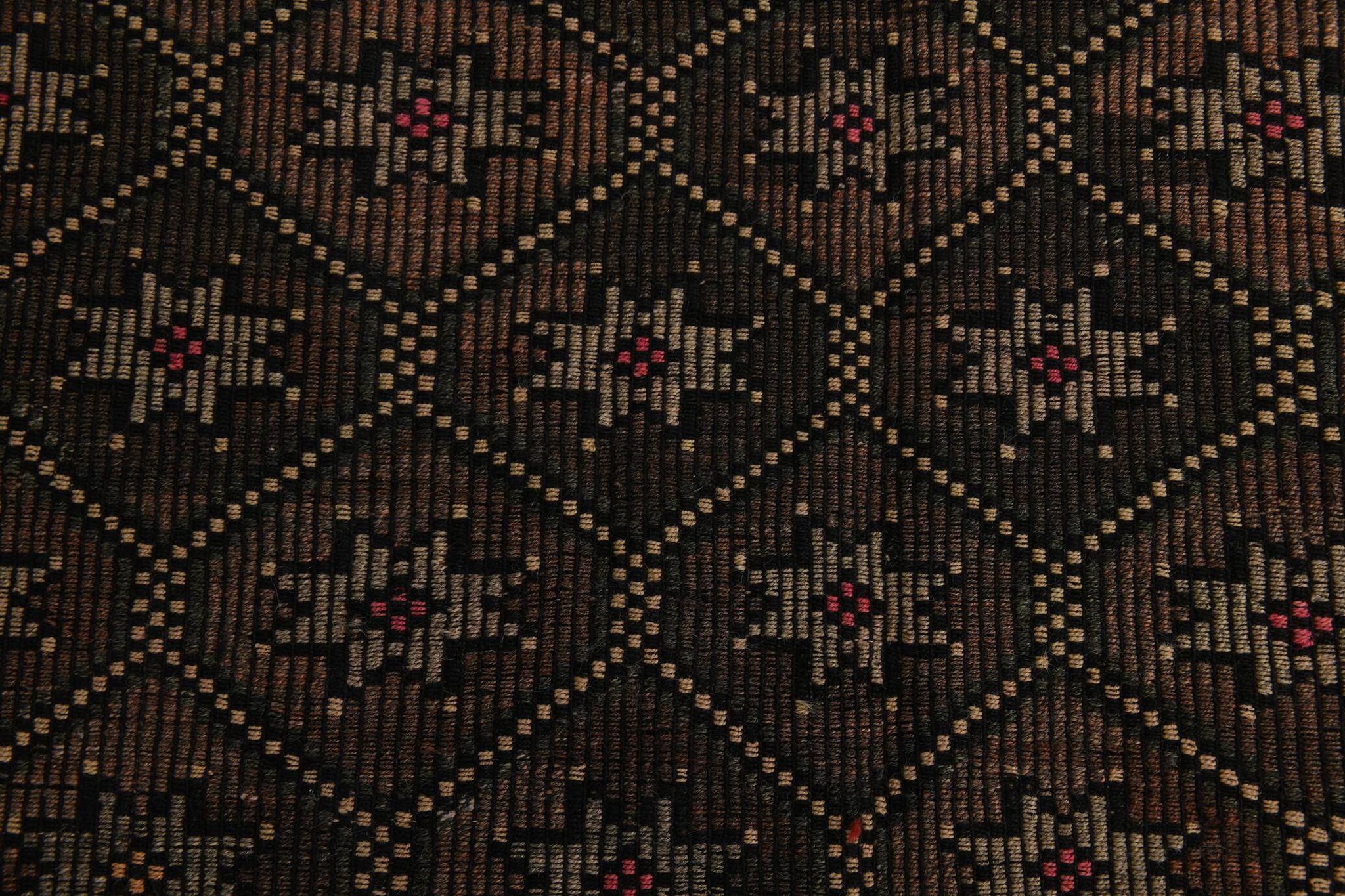 Tapis Kilim Vintage Noir et Brun à Motifs Géométriques, 183x297 Cm
