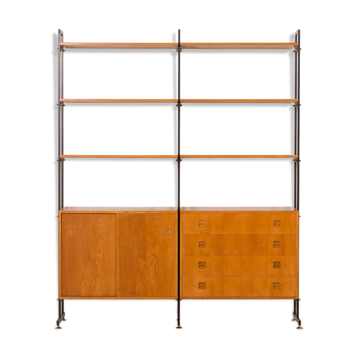 Wall unit, Scandinavian bookshelf in oak, 1970s.