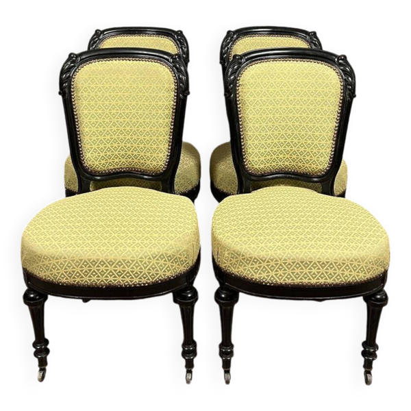 4 chaises époque Napoléon III en bois laqué noir vers 1850