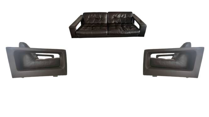 Leather lounge set – Steiner Paris – aluminium base – 1970s/1980s