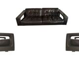 Leather lounge set – Steiner Paris – aluminium base – 1970s/1980s