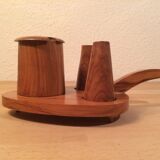 Servant salt pepper and mustard in olive wood, salt shaker