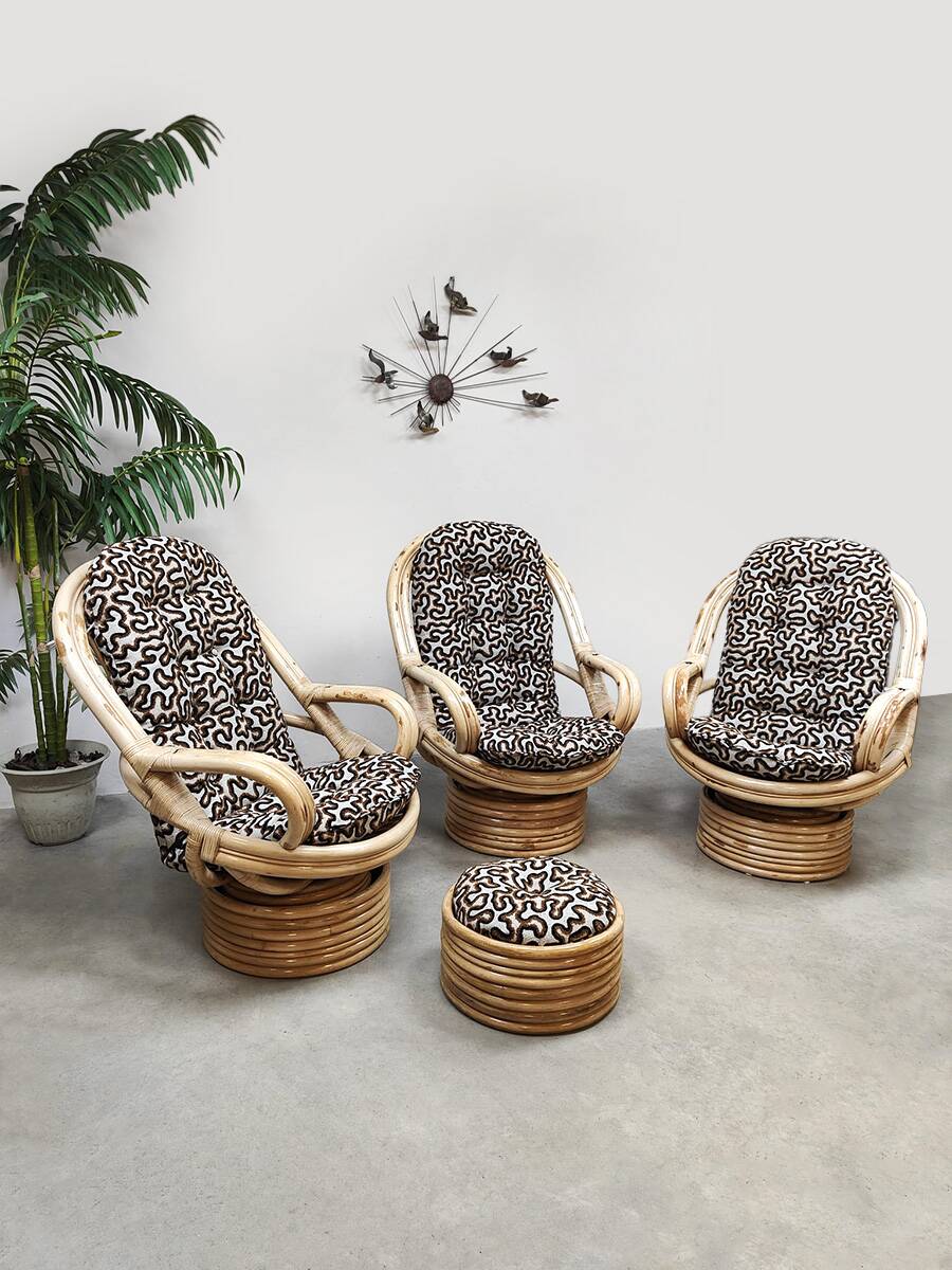 Vintage bamboo rocking lounge swivel tilt chairs Axel Enthoven