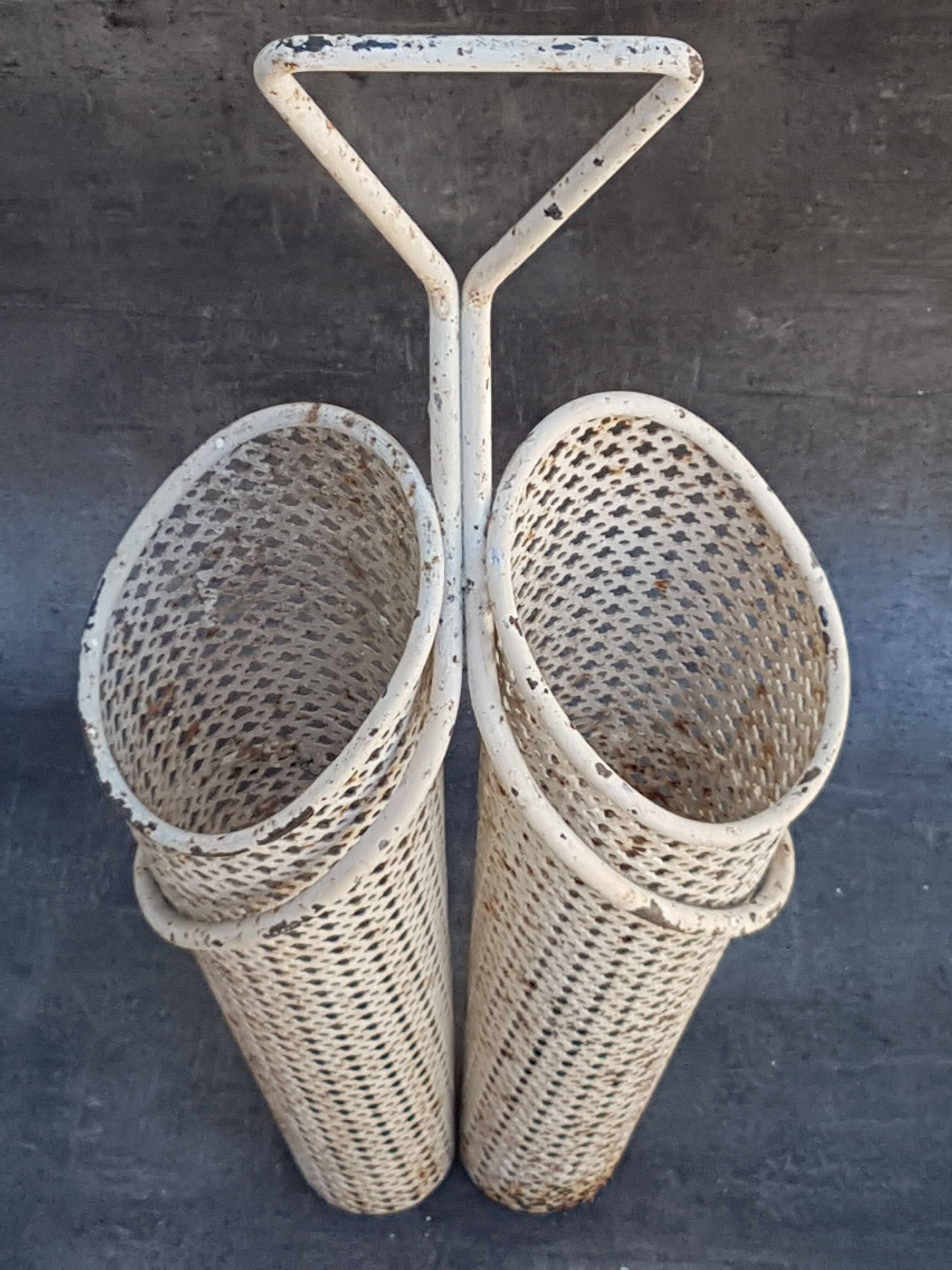 White metal double umbrella holder, Mathieu Mategot - 50s