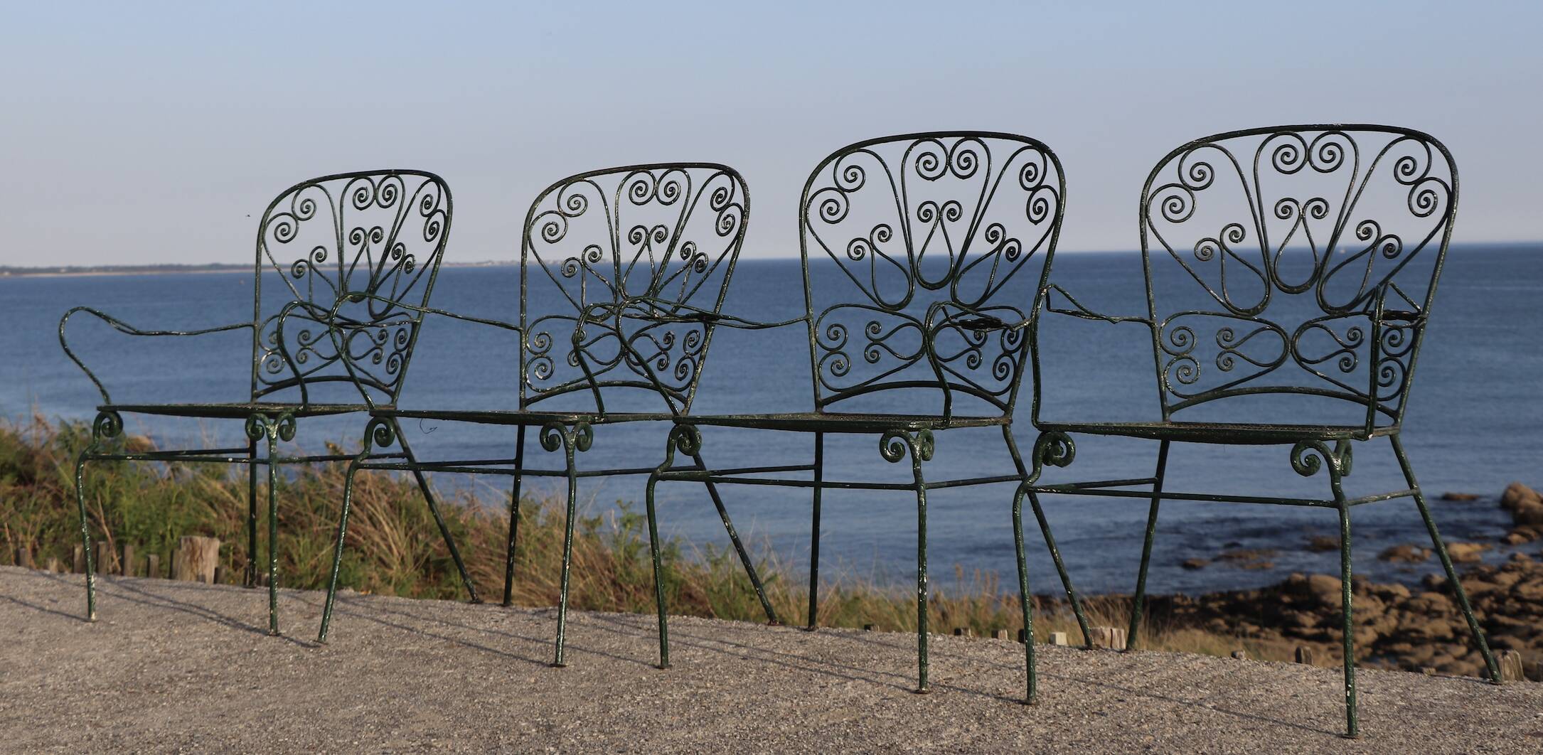 Set of 4 wrought iron garden chairs, France, 20th century