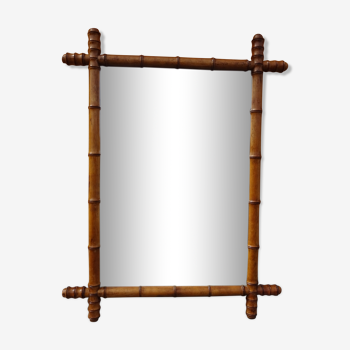 Ancien miroir bois bambou 76 x 60 cm