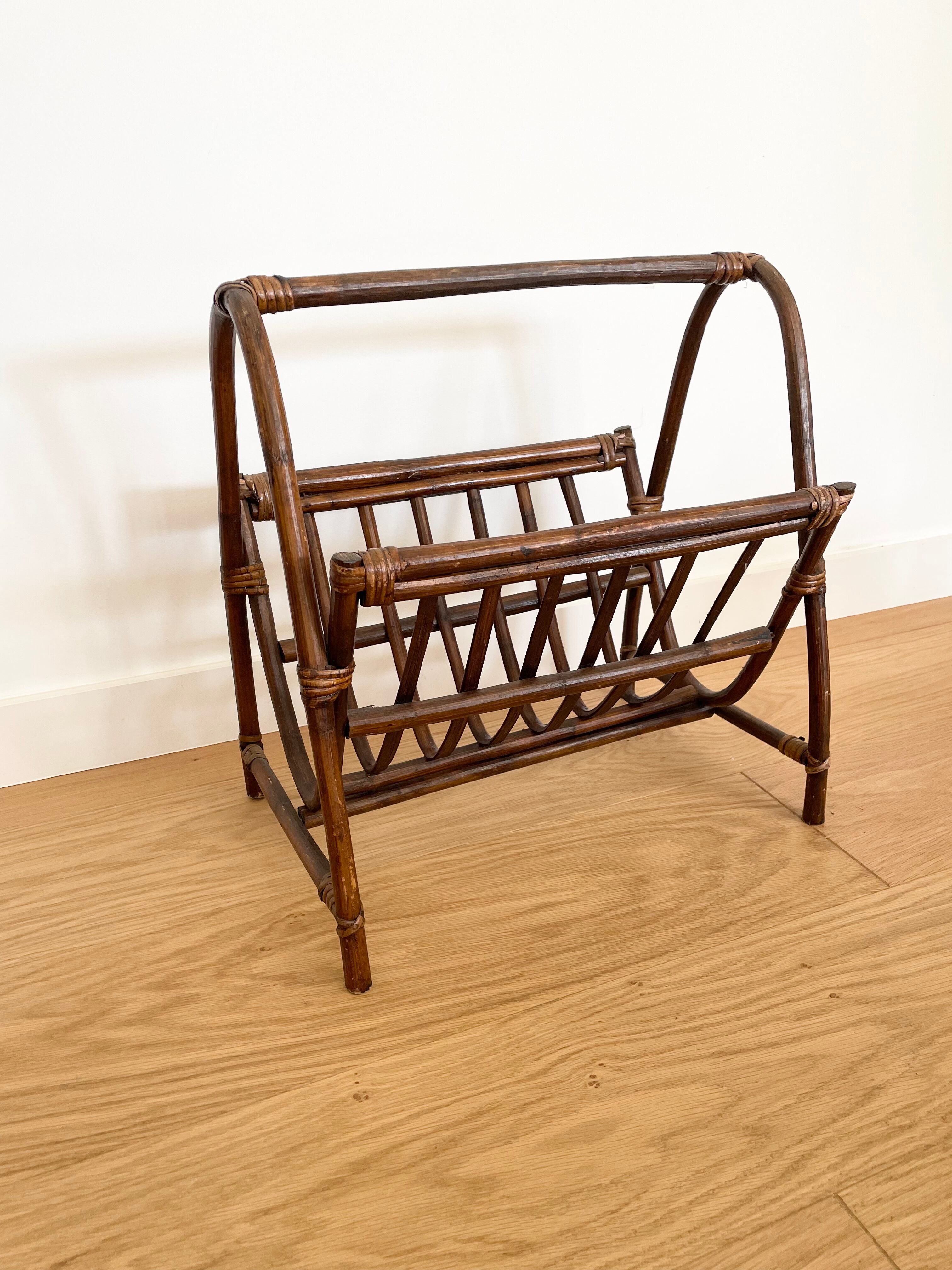 Vintage rattan magazine holder