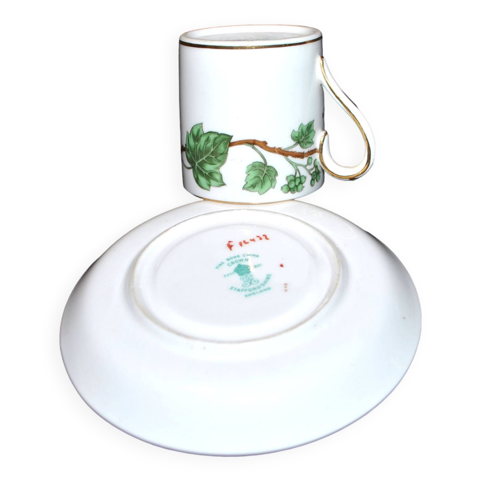 Old STAFFORDSHIRE English porcelain coffee cup litron ivy decor