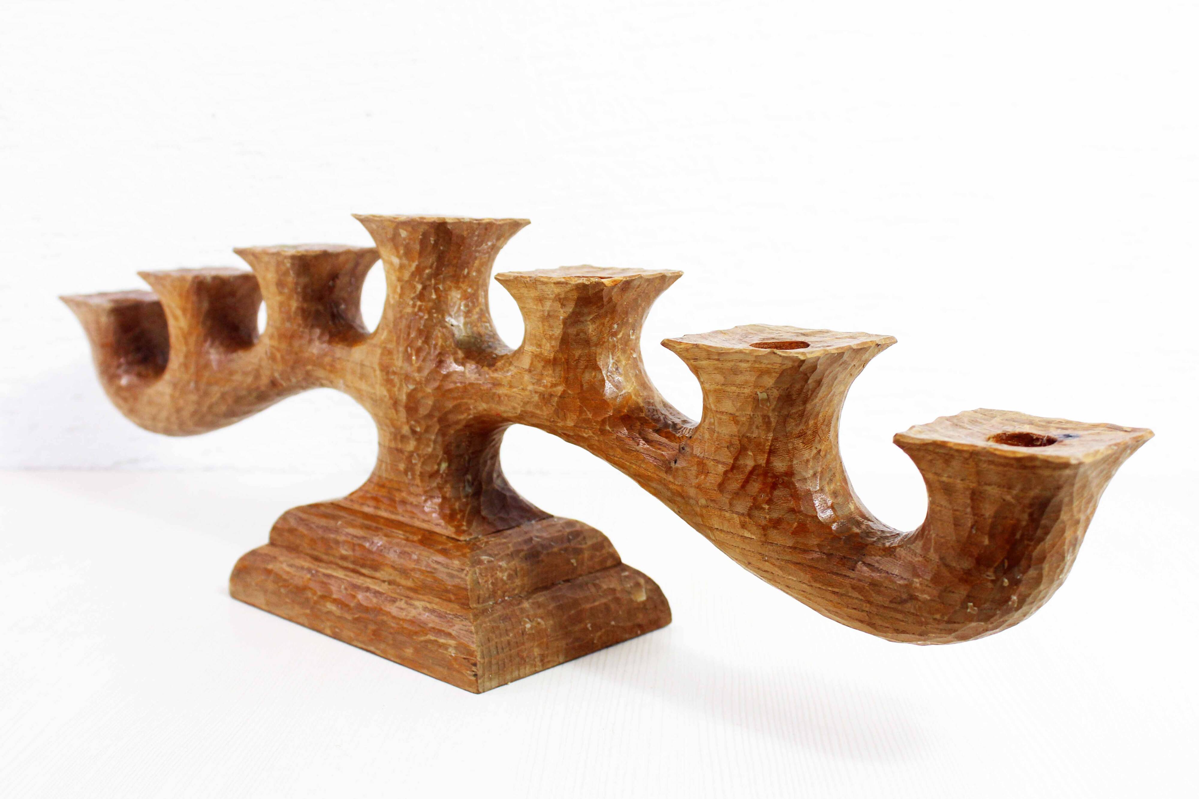 Anthroposophical oak candle holder 1950