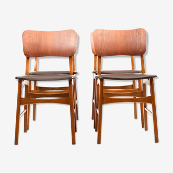 Set of 4 danish dining chairs in teak and beech 1950
