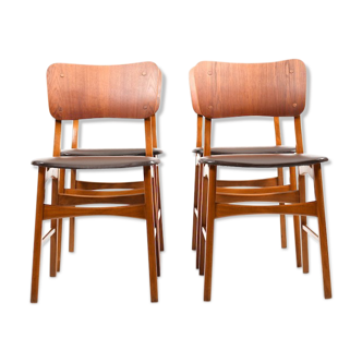 Set of 4 danish dining chairs in teak and beech 1950