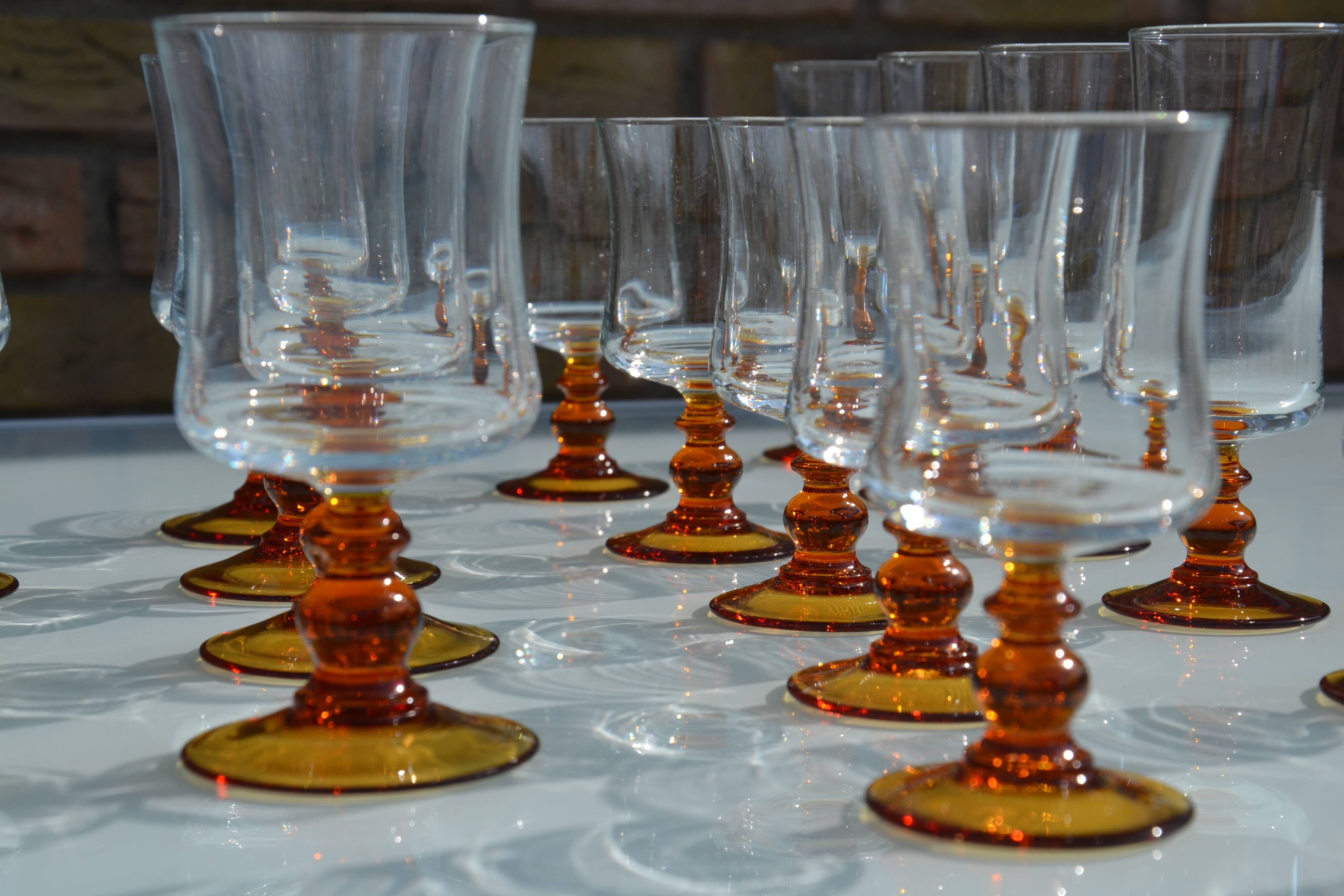 Ochre stemmed glasses from the 70s