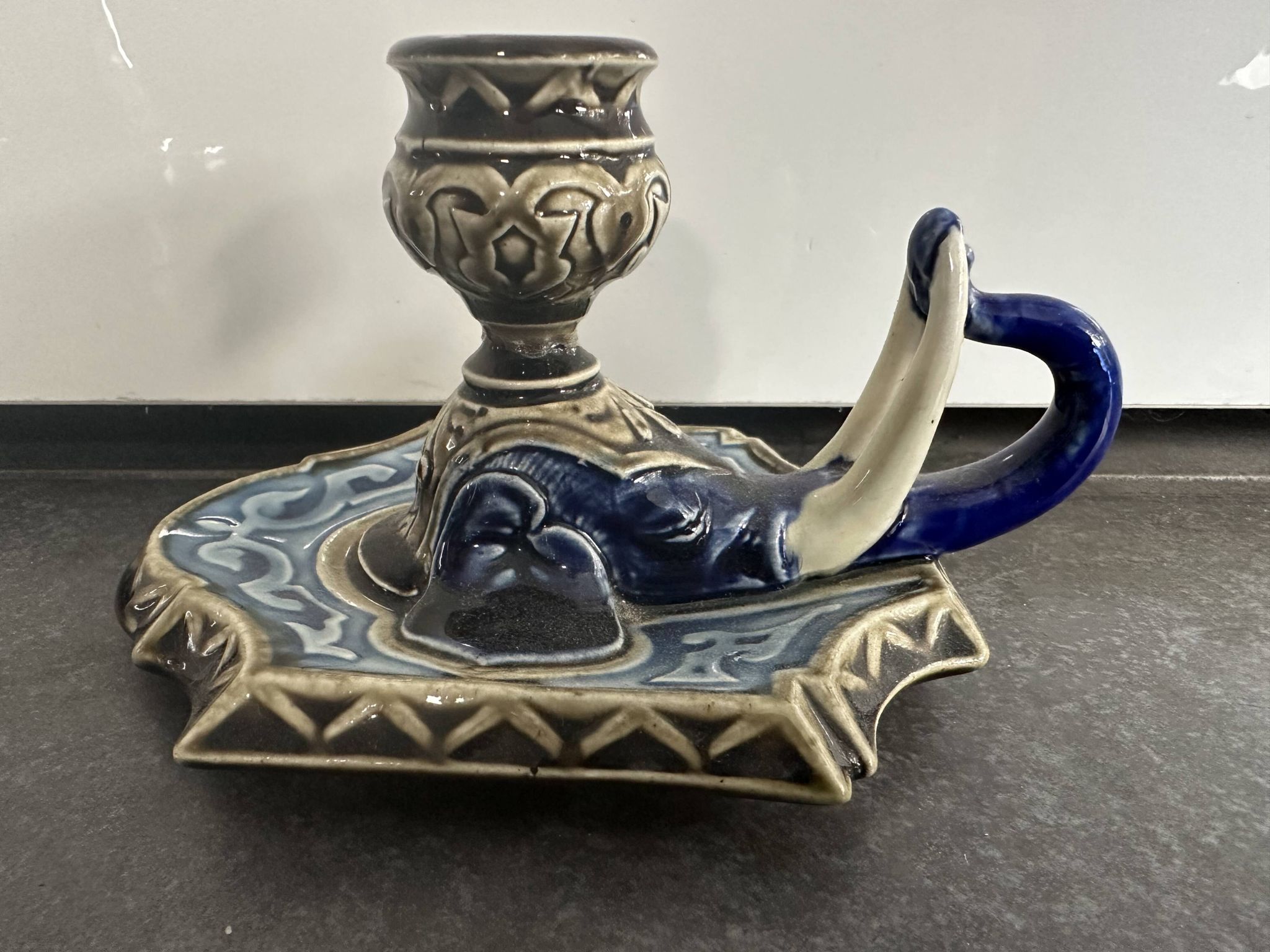 Zoomorphic candlestick, Choisy le Roi Boulenger, in the shape of an elephant, 19th century