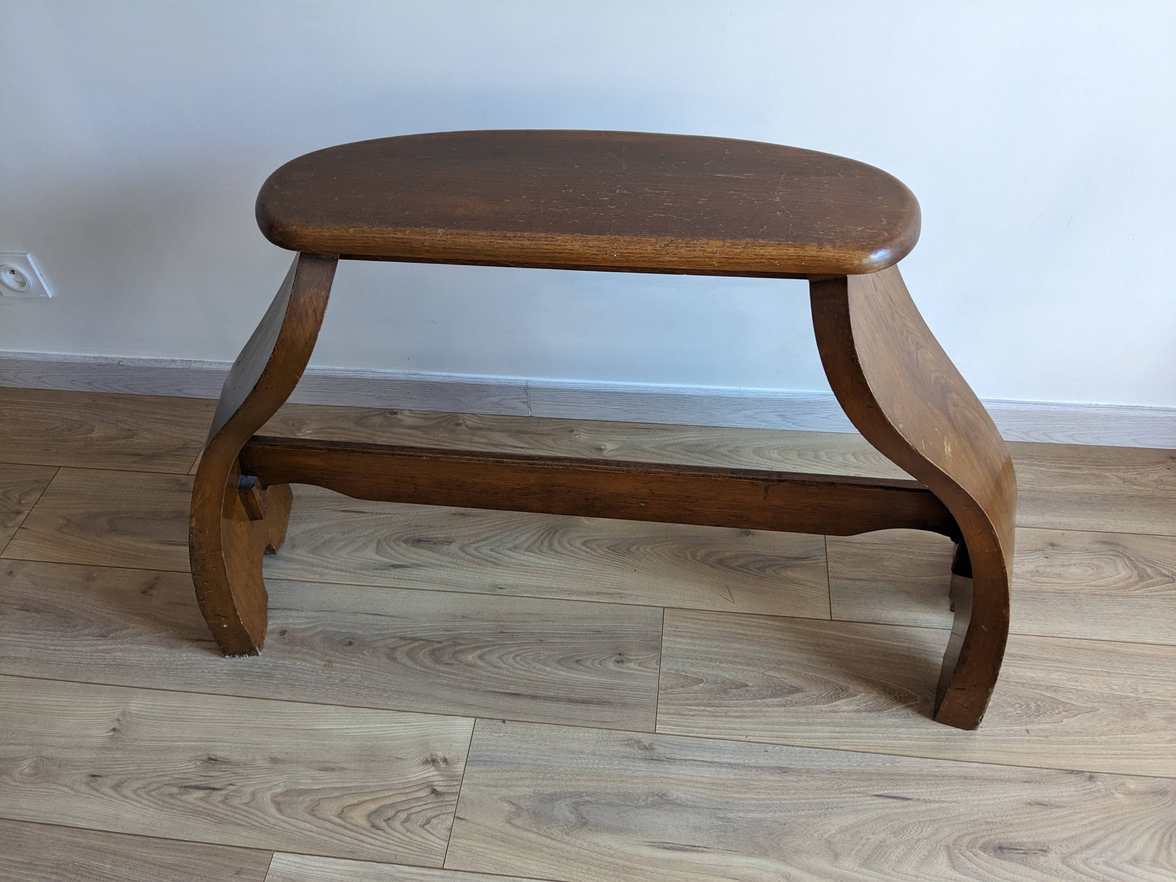 Old church organ bench in Art Nouveau style made of solid oak.