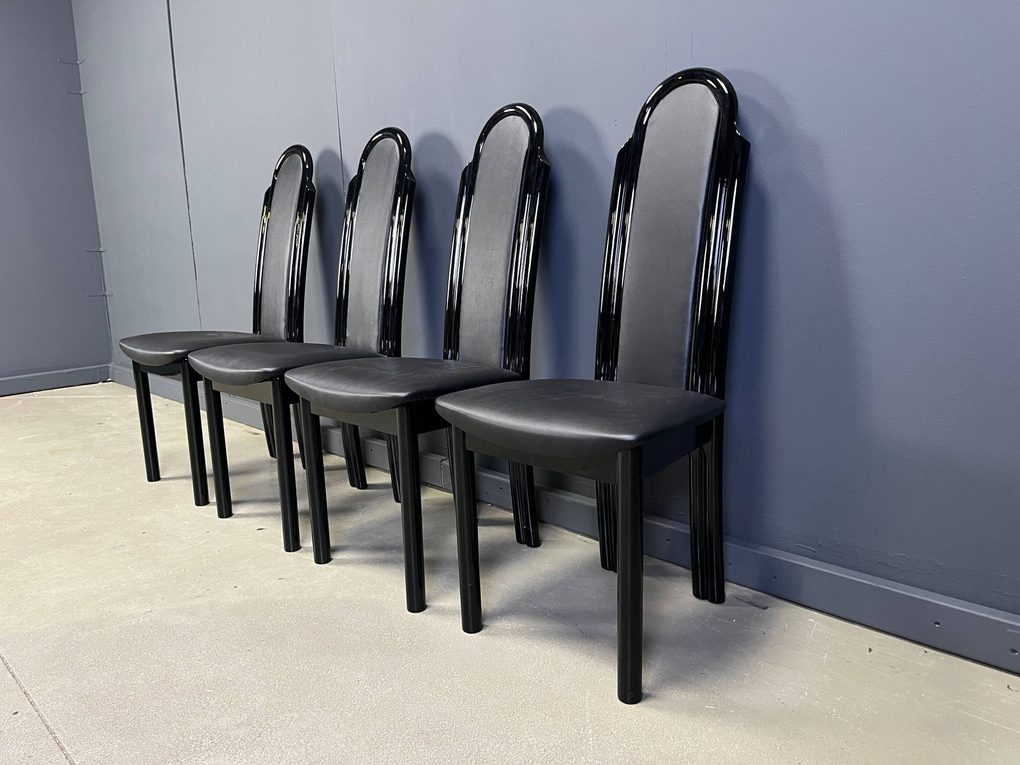 Postmodern lacquered wood Italian dining chairs, 1980s