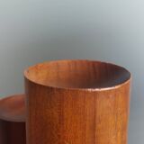 Vintage 50s wooden table lamp with pleated shade.