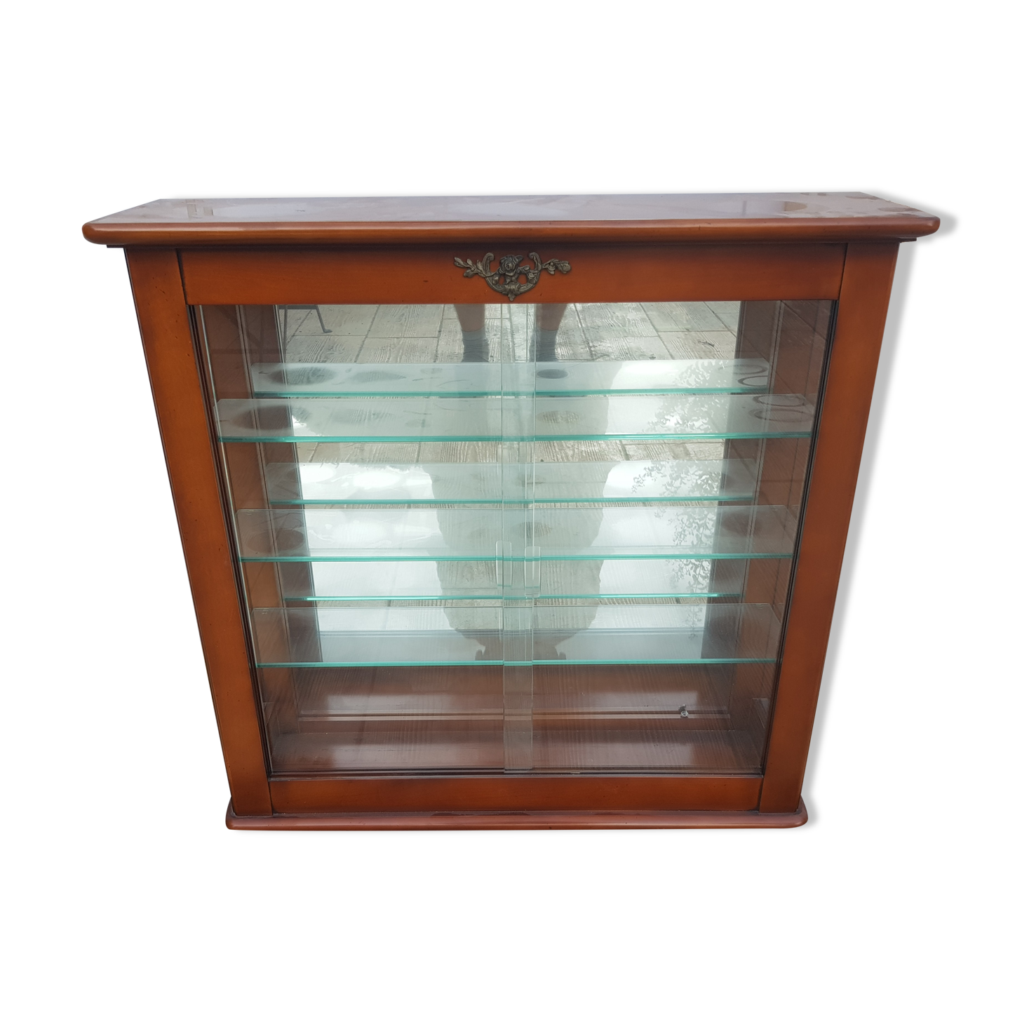 Vintage wood and glass shelf with mirror bottom