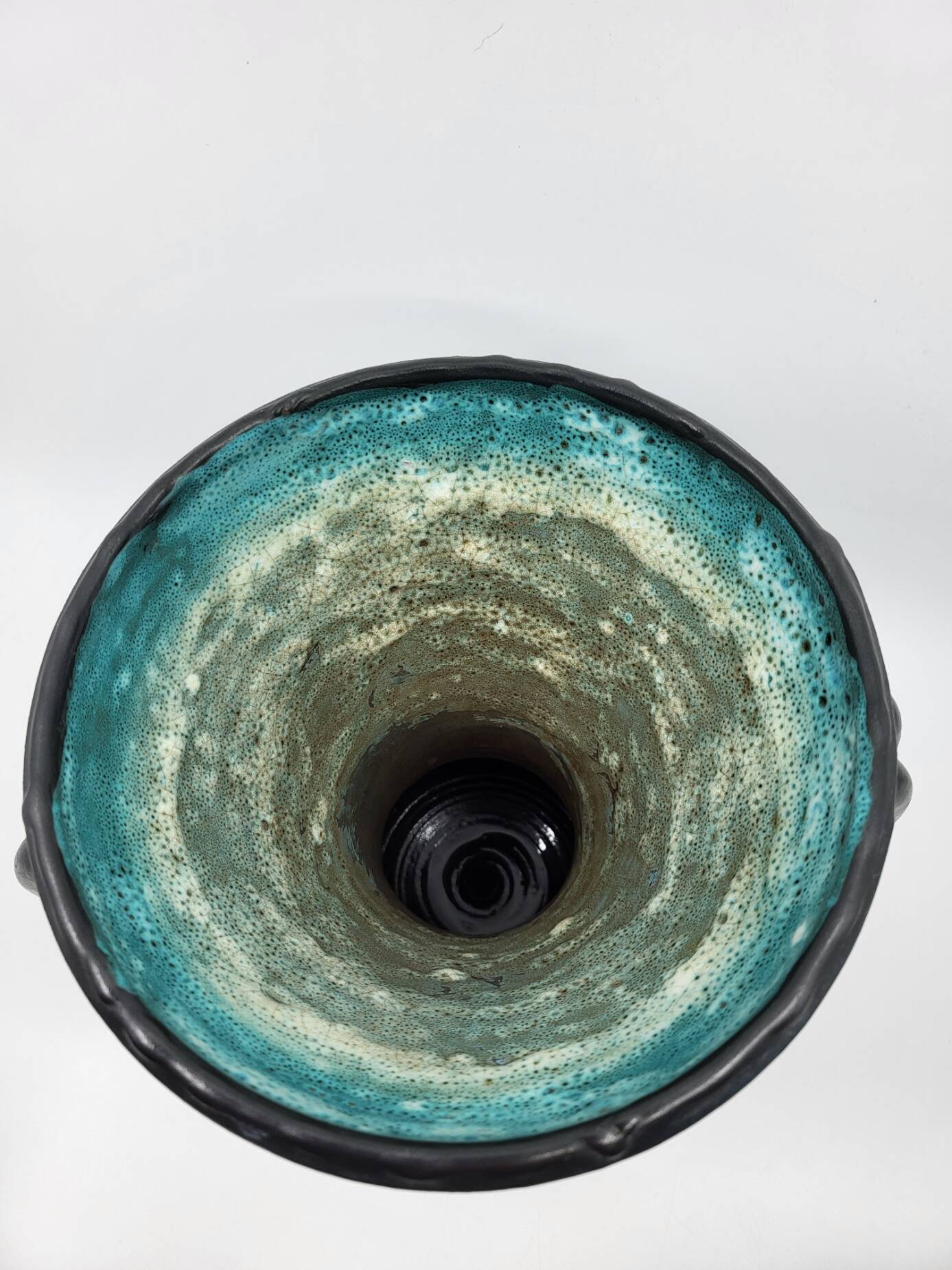 Jean Austruy Black Ceramic Ear Vase French 1950s Vintage