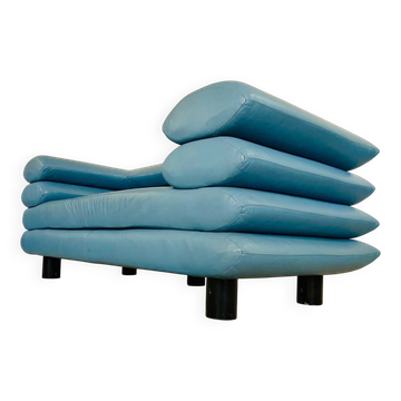 Vintage retro Swedish 2 seater turquoise leather sofa