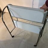 Vintage folding trolley in chromed metal and enamelled trays
