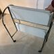 Vintage folding dessert table in chrome metal with enamelled trays.