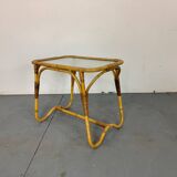 Vintage Bohémien Rattan Bamboo and Glass Side Table from Rohé Noordwolde,
