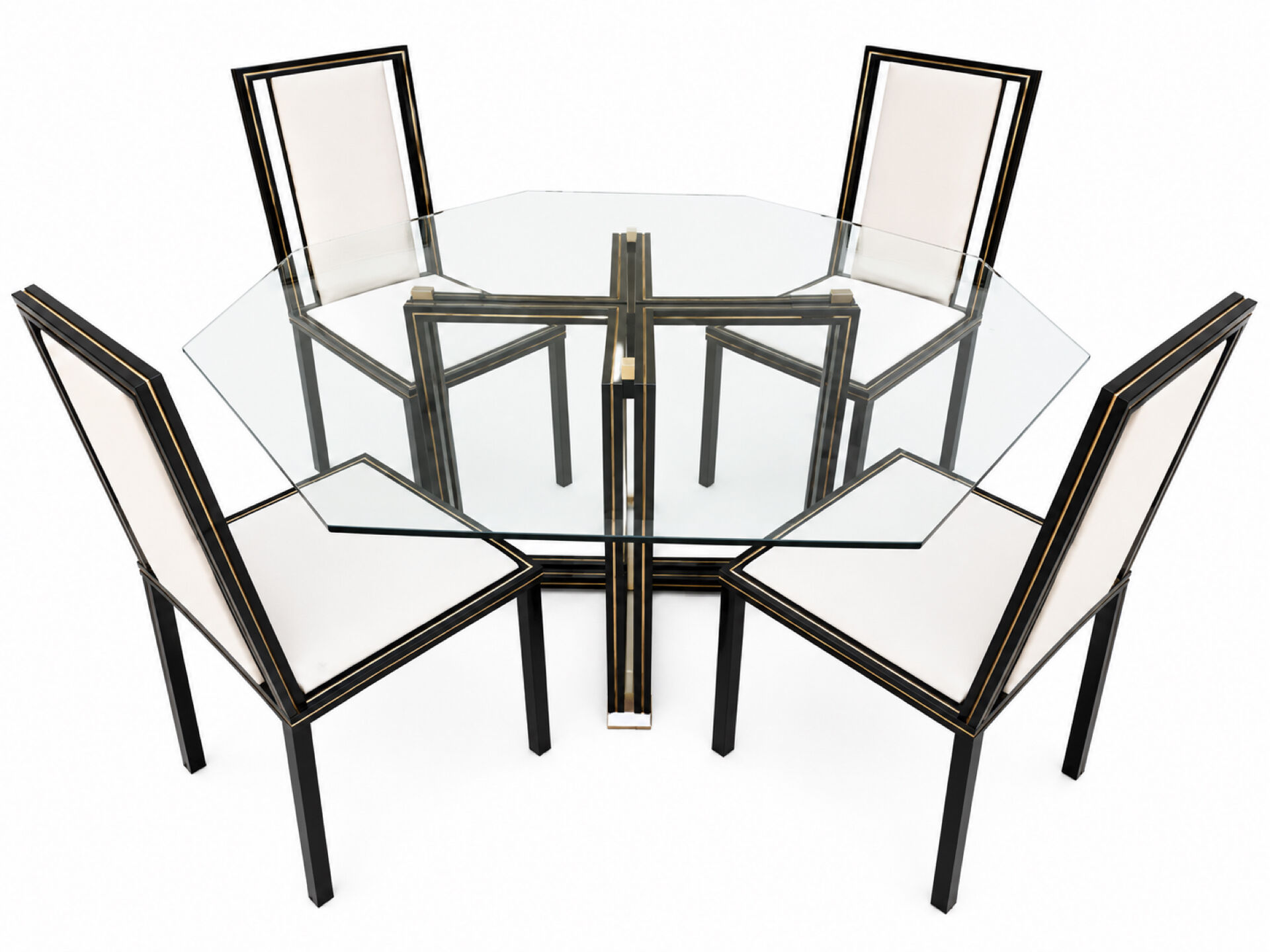 Ensemble Table et 4 chaises Pierre Vandel Paris — plateau verre