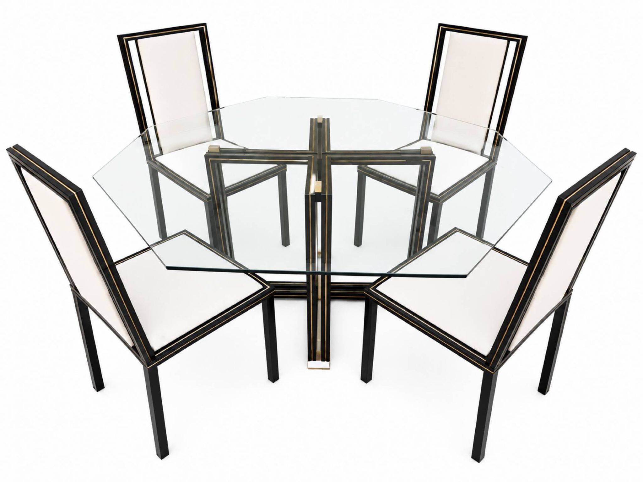 Ensemble Table et 4 chaises Pierre Vandel Paris — plateau verre