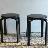Designer stool in black lacquered solid wood - 80s/90s