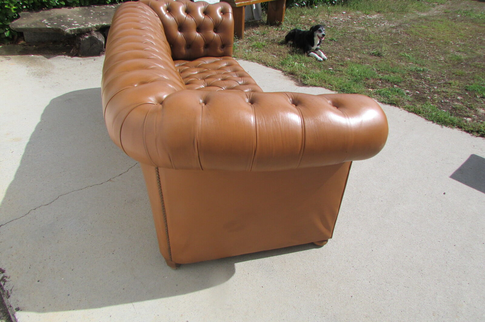 Sofa Chesterfield 3 seats patinated fawn leather