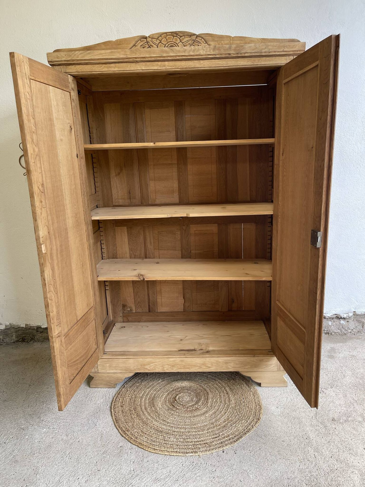 Art Deco wardrobe in raw oak wood