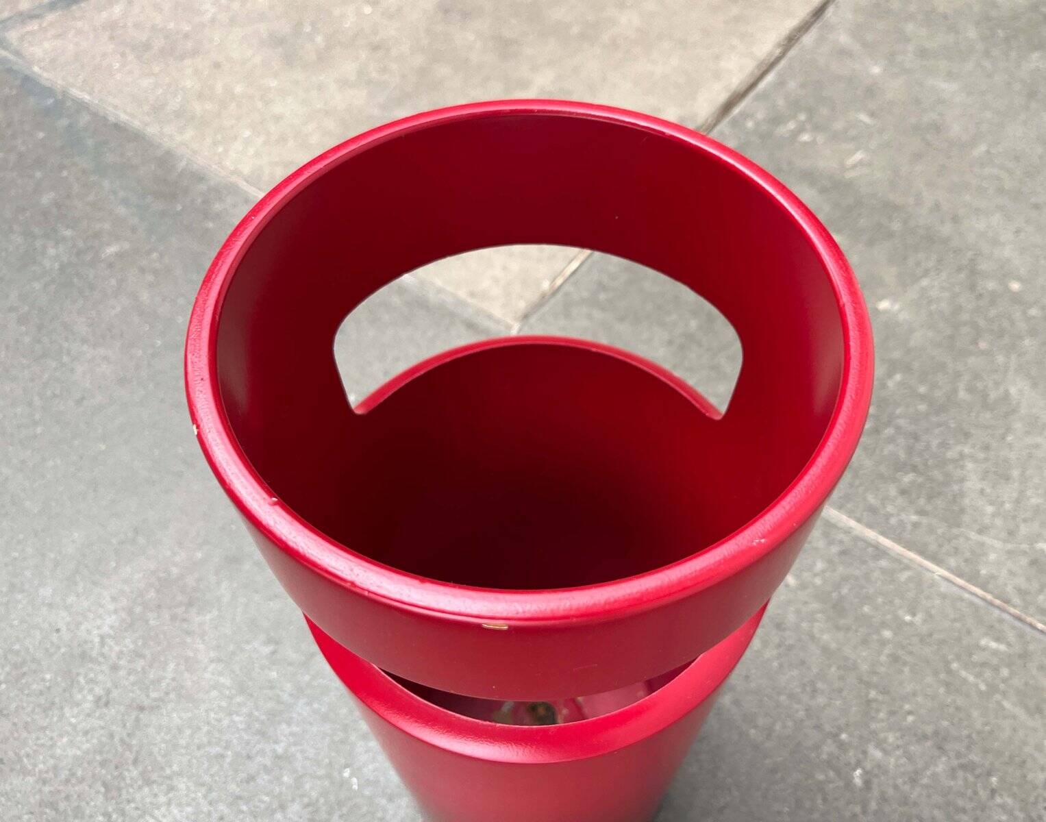 Red German umbrella stand in mid-century modern space style, 1960s.