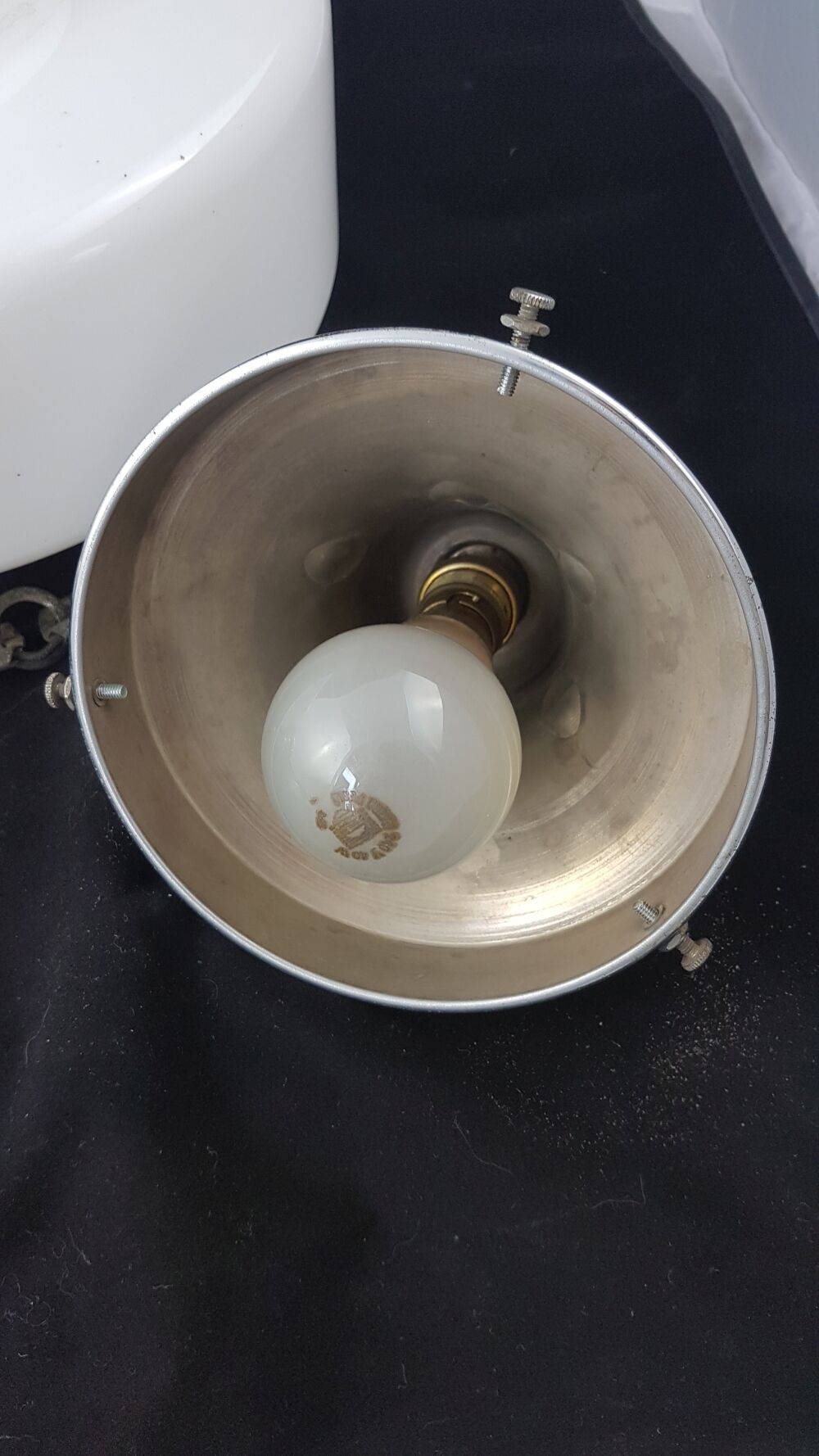 Art deco, metal and opaline hanging lamp