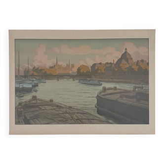 Lithograph by Henri Rivière Parisian Landscapes The Institute and the City