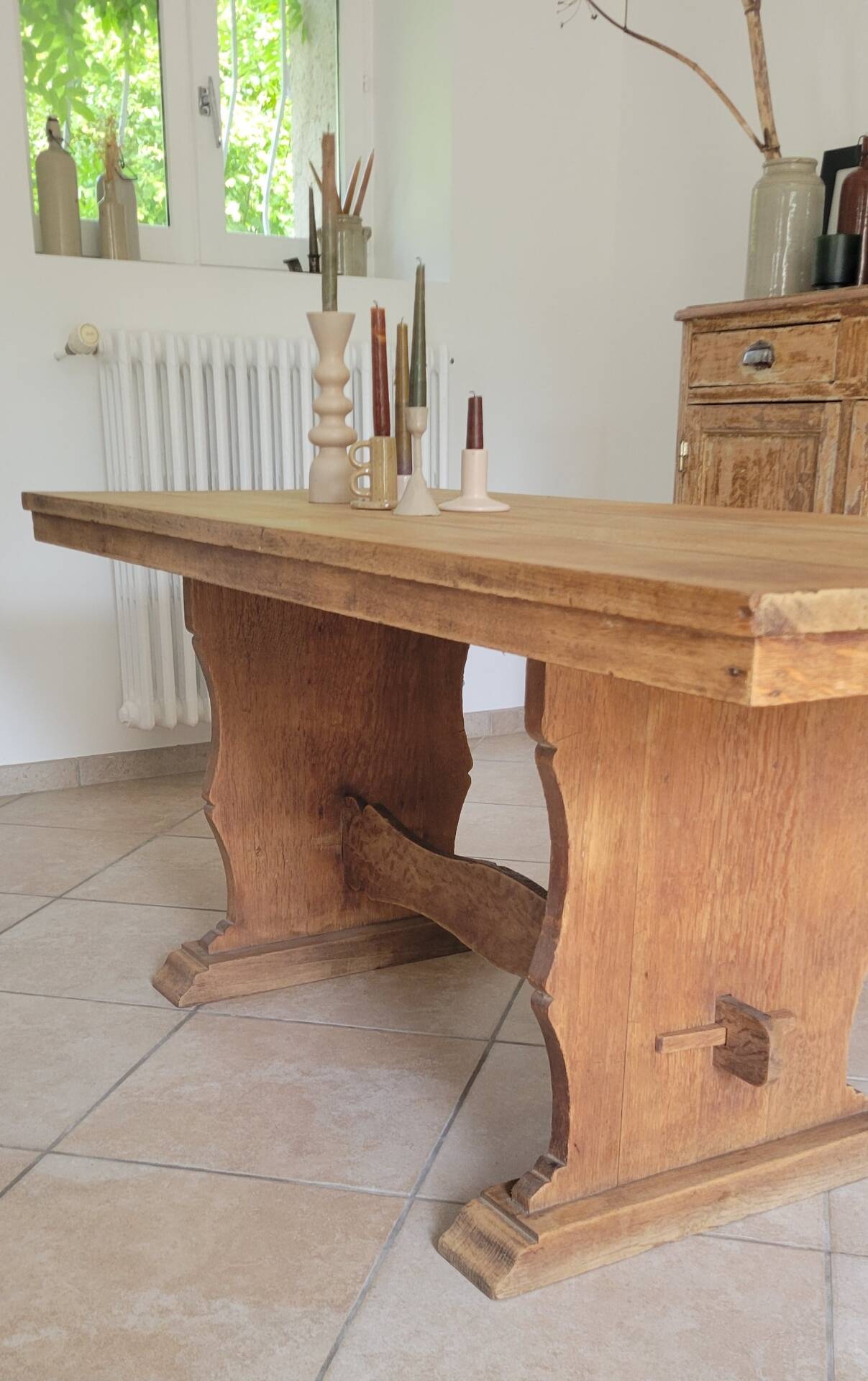 Monastery dining table, farmhouse, solid oak, antique vintage.