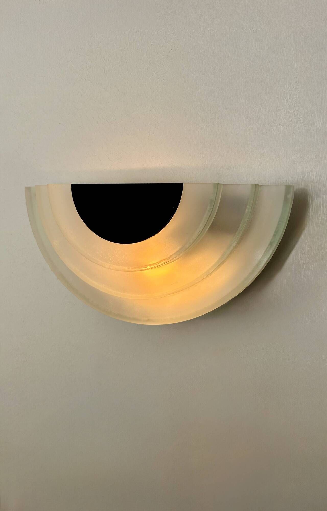 Pair of vintage wall lights, sandblasted perspex and black metal, Italy, 1980