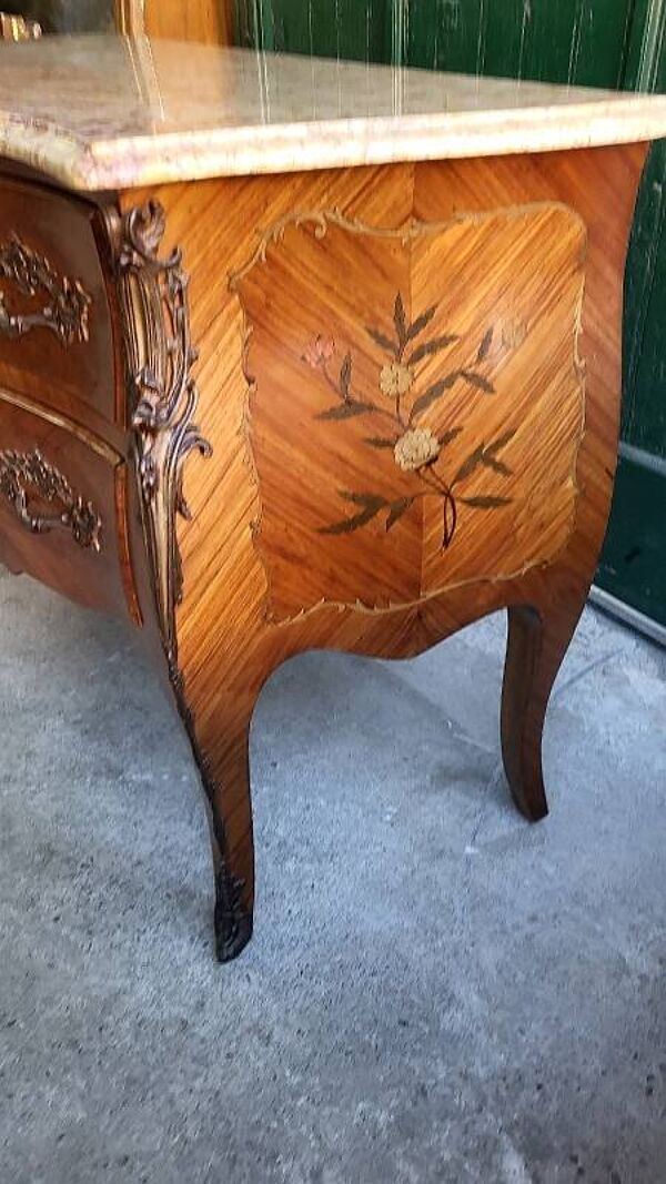 COMMODE EN BOIS DE ROSE 2 TIROIRS PLATEAU EN MARBRE OCRE