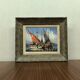 Huile sur toile marine Marcel Abougit Barques de pêcheurs Côte d'Azur