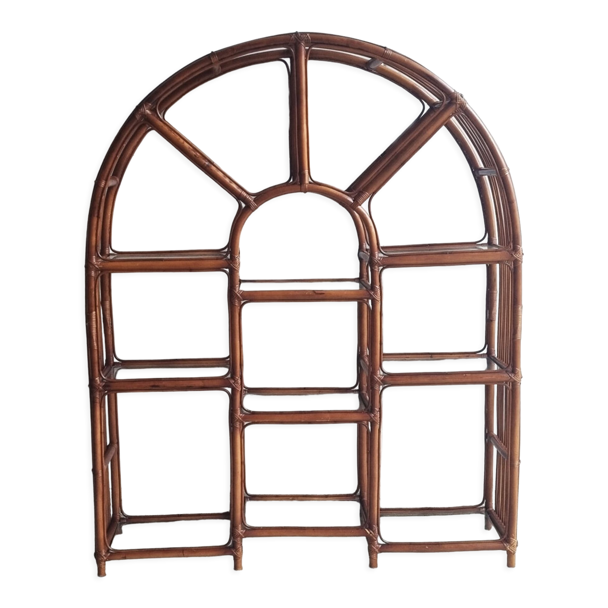 Bamboo rattan and glass shelf pier import 80s