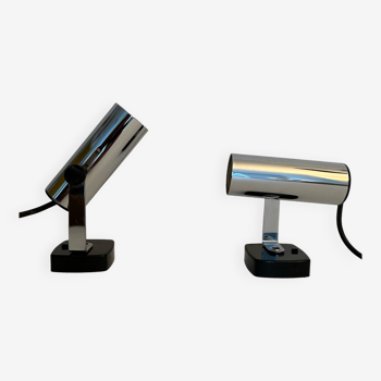 Pair of adjustable vintage wall lamps, chrome, italy 1970