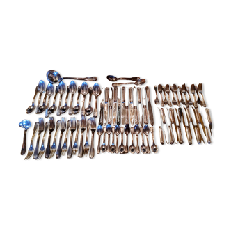 Silver metal housewife of the 50s shell model 76 pieces in its box