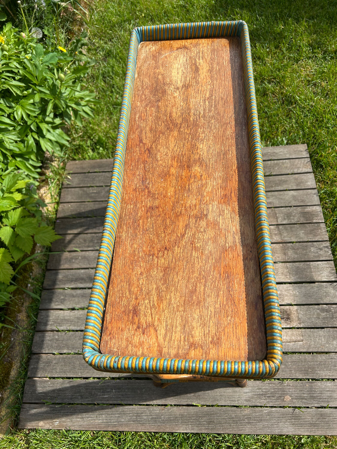 Vintage 1950s rattan console