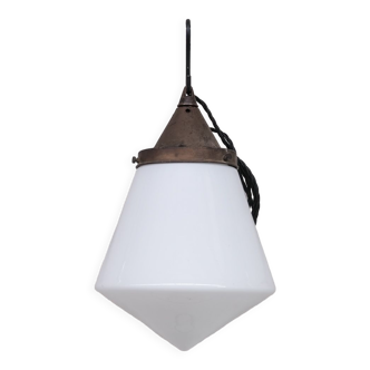 Mid-century opaline conical pendant light