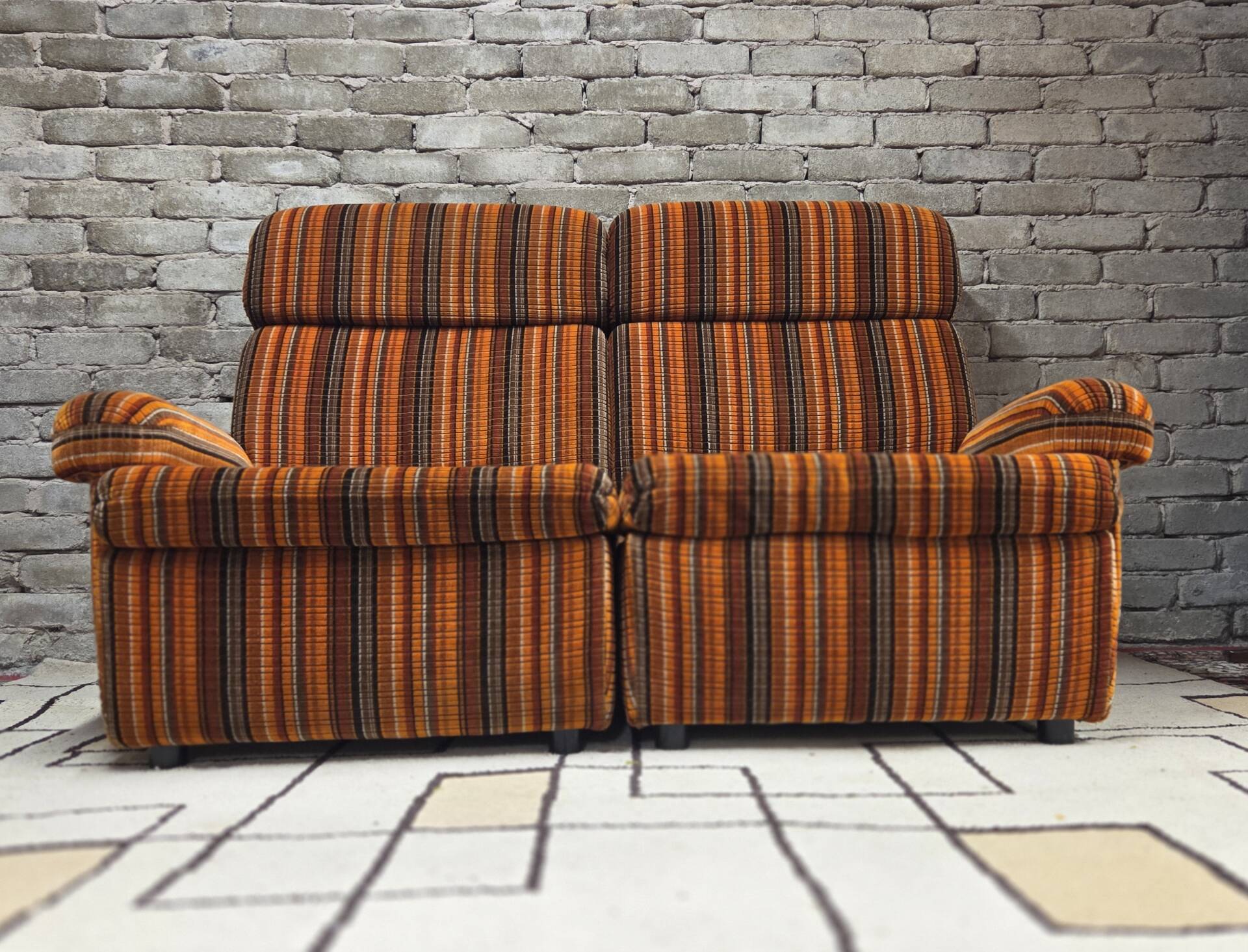 Pair of vintage 1970s modular armchairs – striped orange fabric