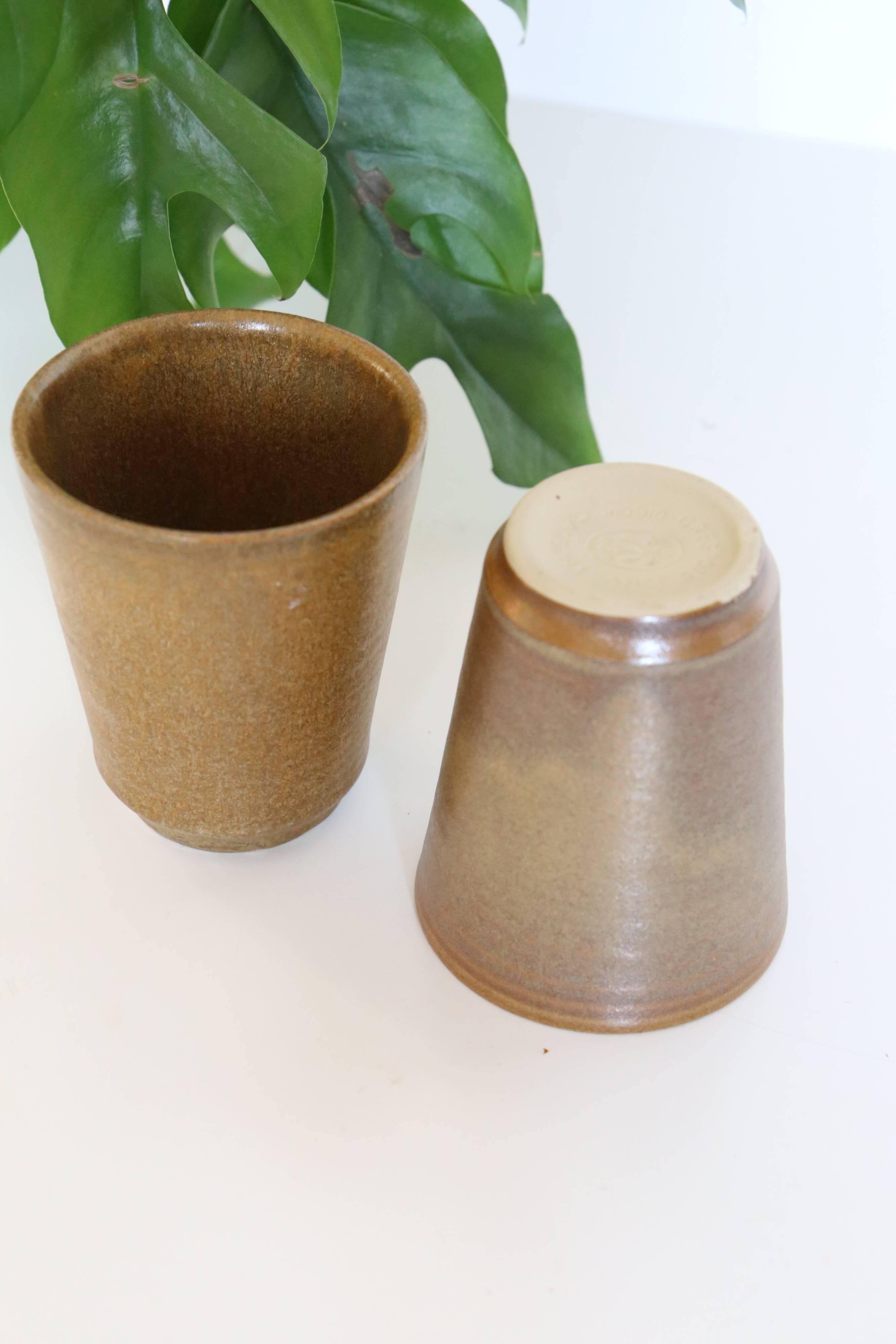 Set of 2 stoneware glasses, Digoin, vintage
