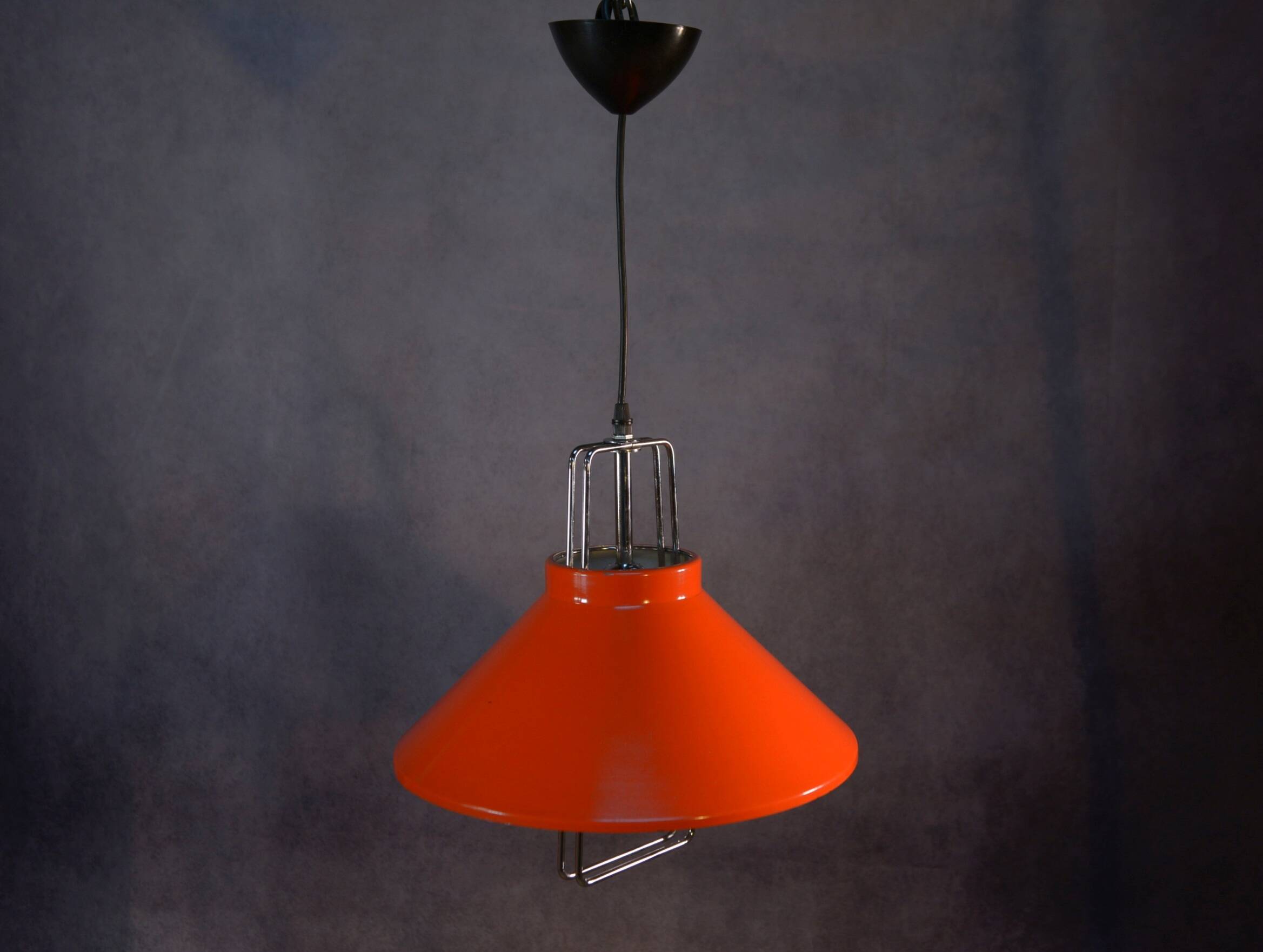 1970s orange lacquered metal designer pendant light